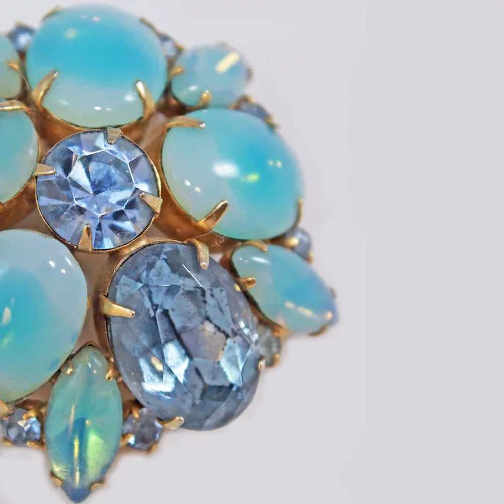 Opaline Sapphire Glass Brooch c1960's - image 2