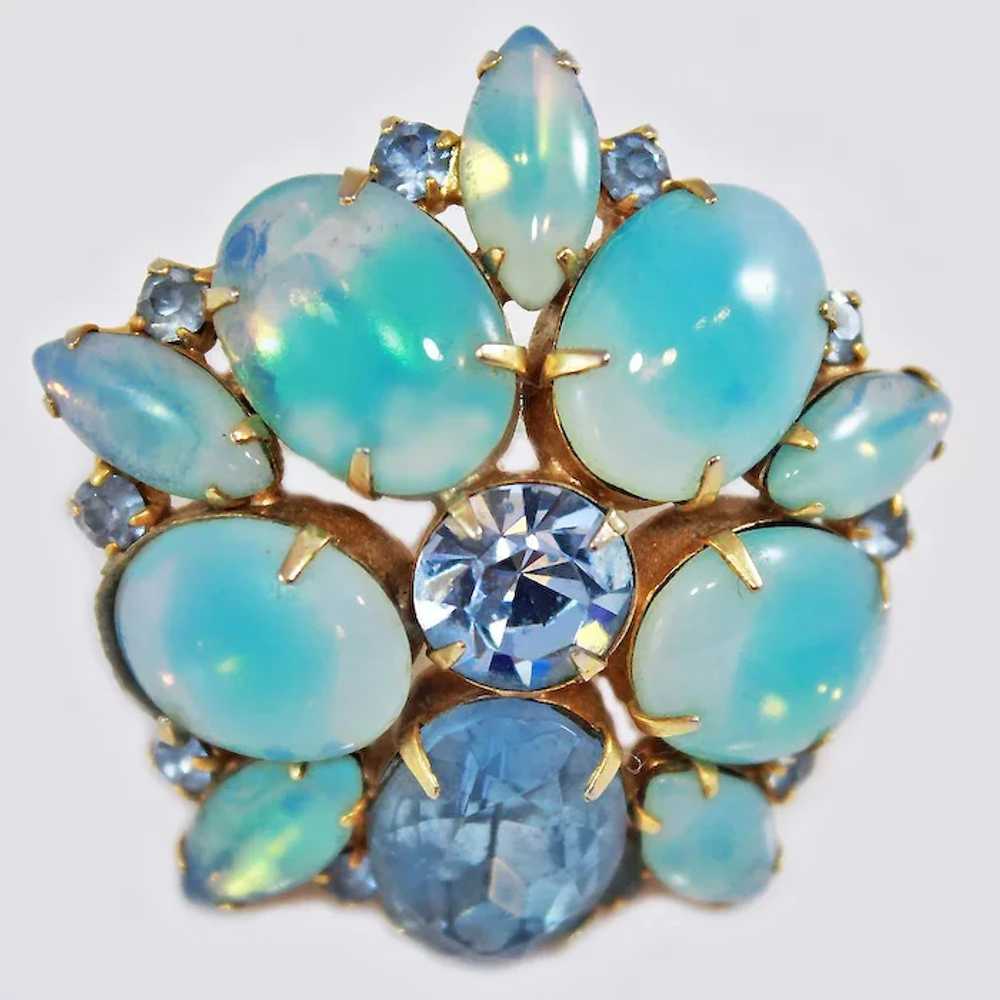 Opaline Sapphire Glass Brooch c1960's - image 3