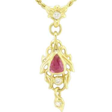 Vintage Ruby Diamond 18k Gold Artisan Pendant