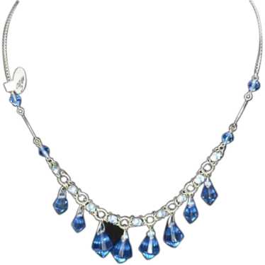1920s Vibrant Blue English Crystal Necklace 17"