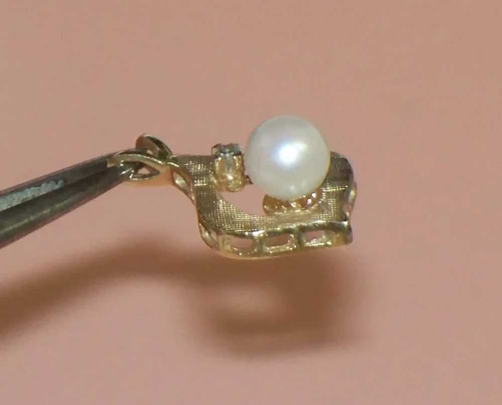 Vintage 14K Gold Cultured Pearl & Diamond Pendant - image 6