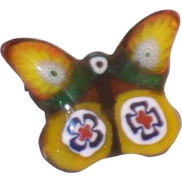 Vintage Tiny Yellow Butterfly Pin Venetian Glass … - image 1