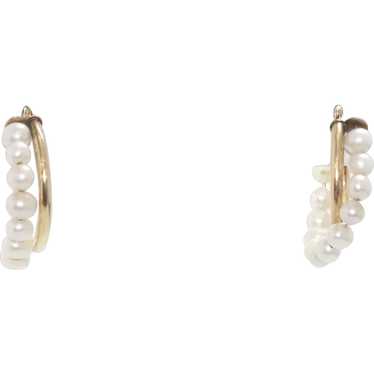 14KT Gold Cultured Pearl Hoop Earrings - image 1