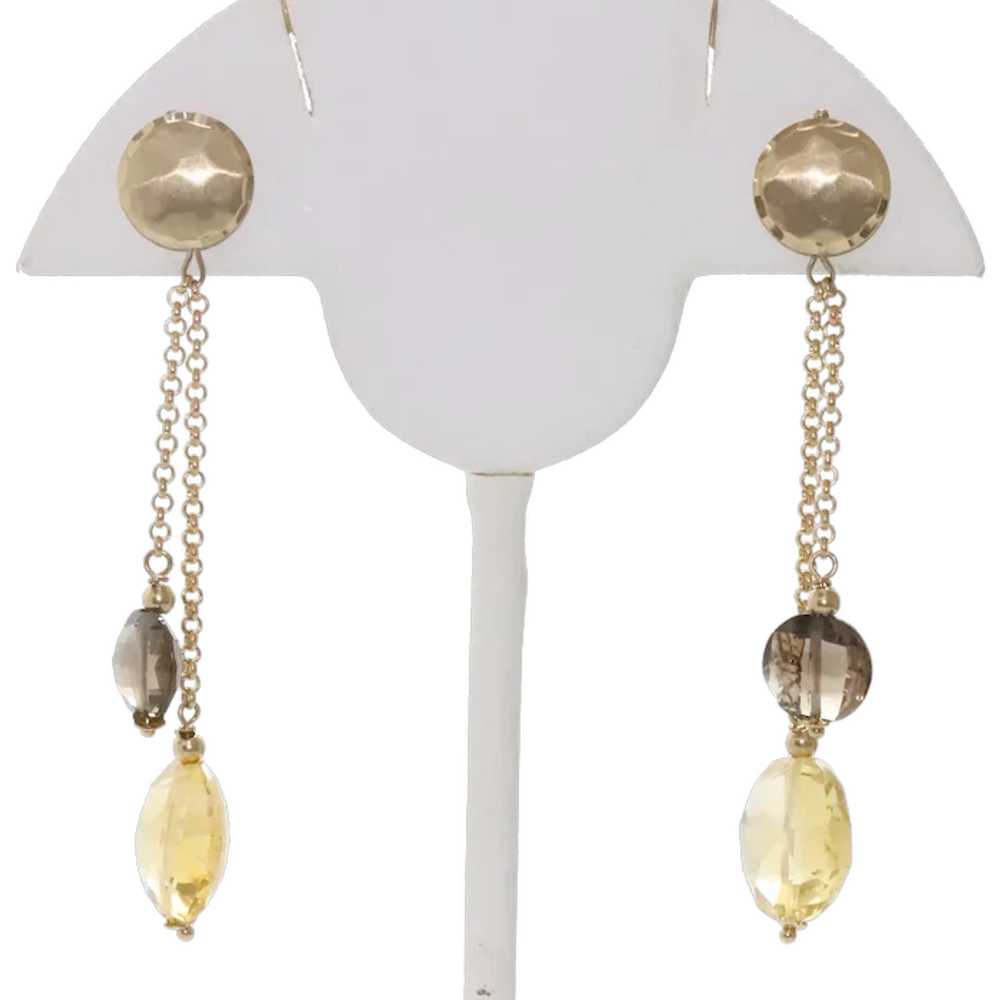 14KT Gold Earrings Citrine Smoky Quartz - image 1