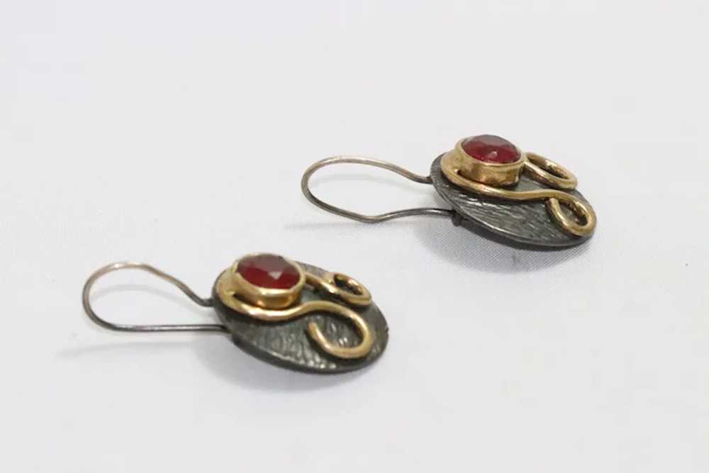 Vintage Sterling Silver Garnet Earrings - image 6