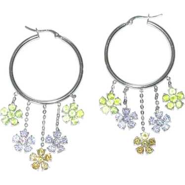 Sterling Silver Multicolored Floral Hoop Earrings - image 1