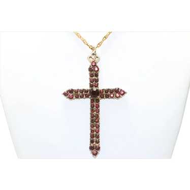 Vintage Costume Garnet Cross Necklace - image 1
