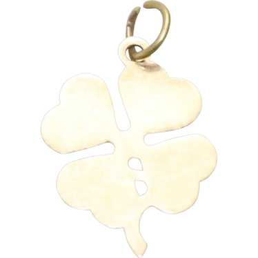 14K Yellow Gold Malachite Four Leaf Clover Necklace, Irish Lucky Charm
