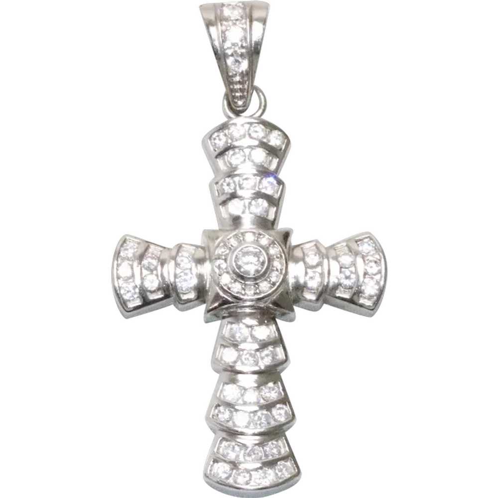 Sterling Silver Round Cut Cubic Zirconia Cross Pe… - image 1