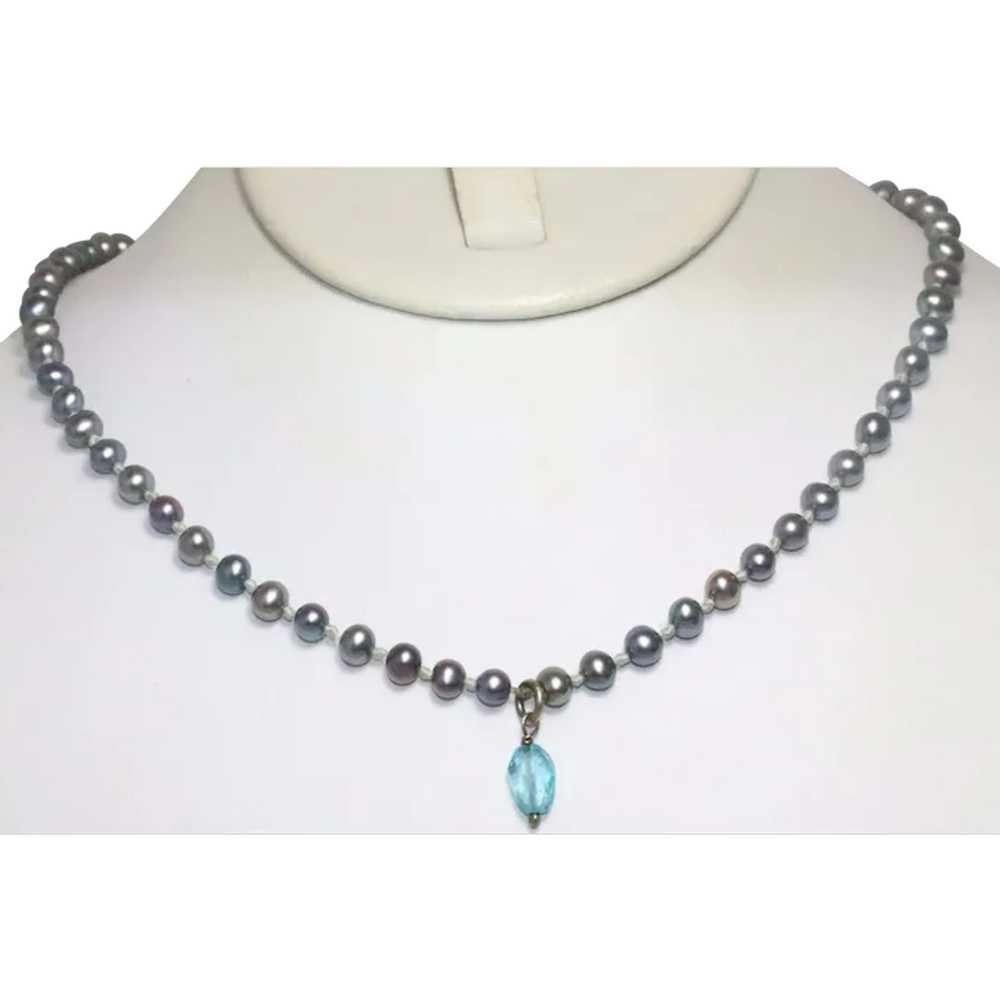 Vintage Sterling Silver Freshwater Pearl Blue Top… - image 1