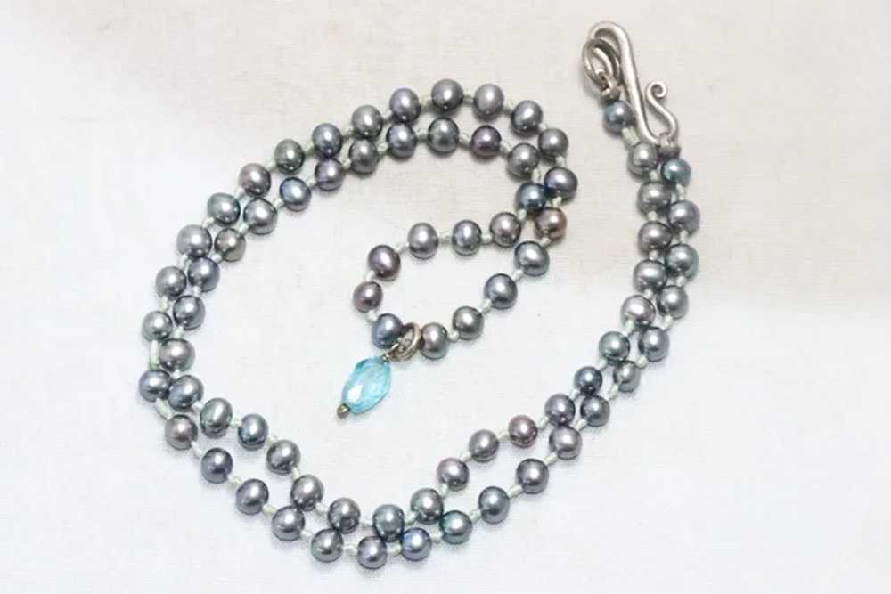 Vintage Sterling Silver Freshwater Pearl Blue Top… - image 2