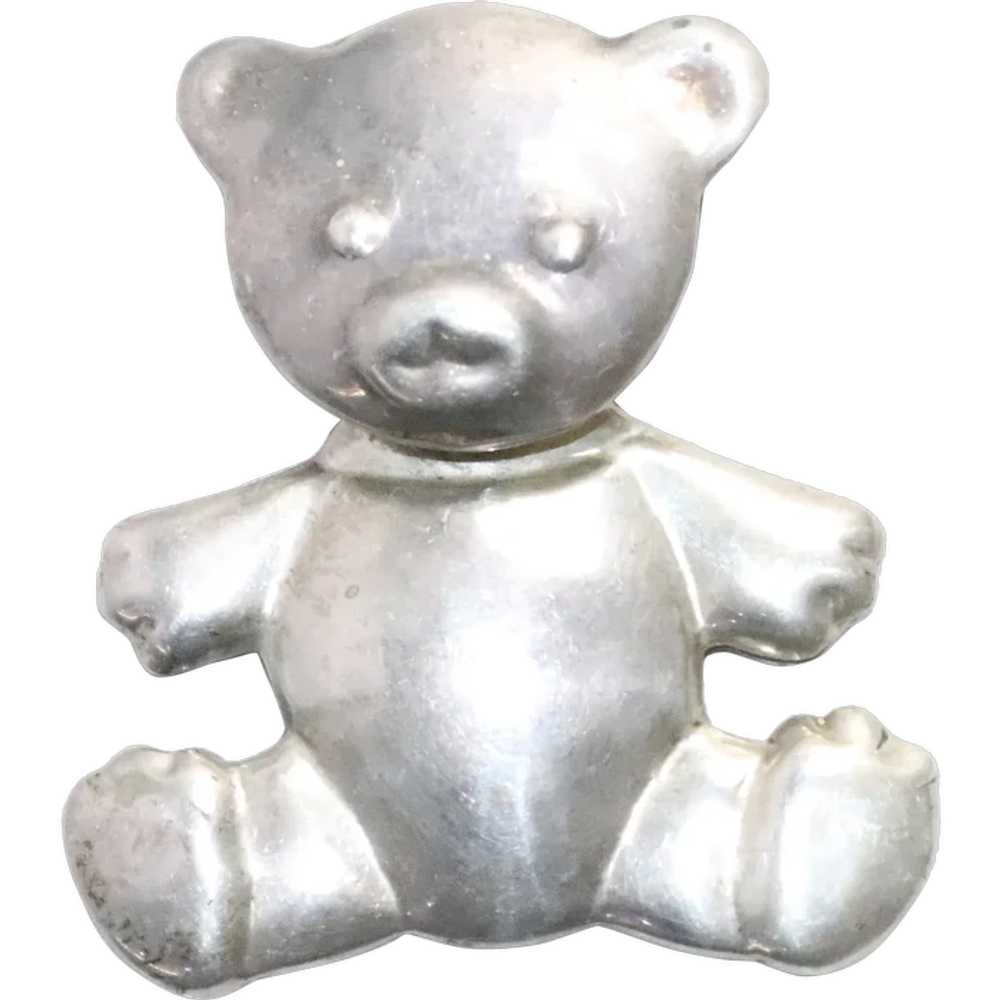 Vintage Sterling Silver Sliding Teddy Bear Brooch - image 1