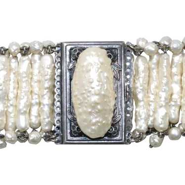 Antique French Costume Synthetic Pearl Bracelet - image 1
