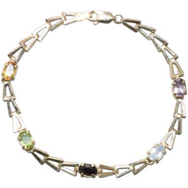 Vintage 14 KT Yellow Gold Multi Gemstone Bracelet - image 1