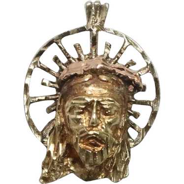 Vintage 14KT Yellow Gold Religious Christ Head Pe… - image 1
