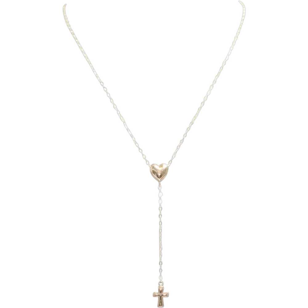 14KT Yellow Gold Heart Cross Necklace - image 1