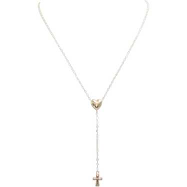 14KT Yellow Gold Heart Cross Necklace - image 1