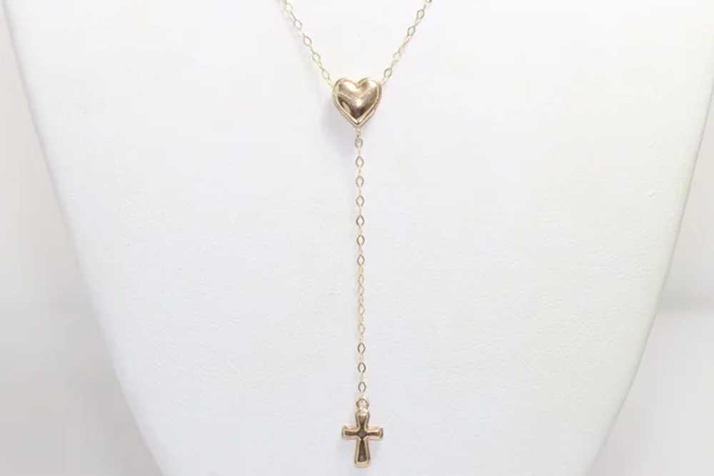 14KT Yellow Gold Heart Cross Necklace - image 2