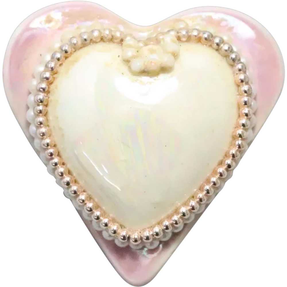Vintage Fired Fantasies Heart Pearl Brooch - image 1