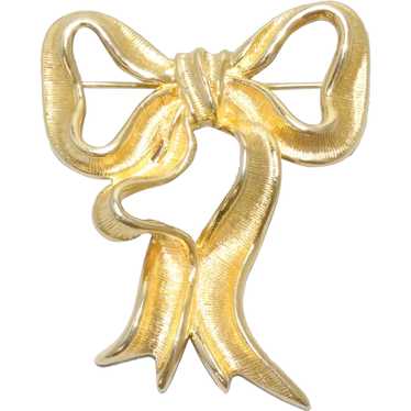 Vintage Gold Tone Ribbon Bow Brooch