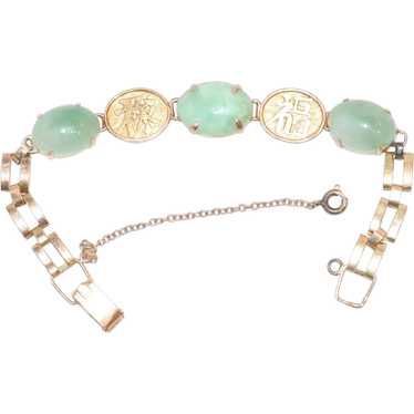 14K Yellow Gold Chinese Jade Bracelet - image 1