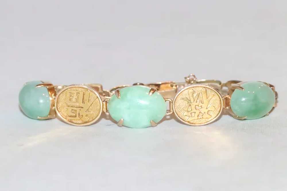 14K Yellow Gold Chinese Jade Bracelet - image 2