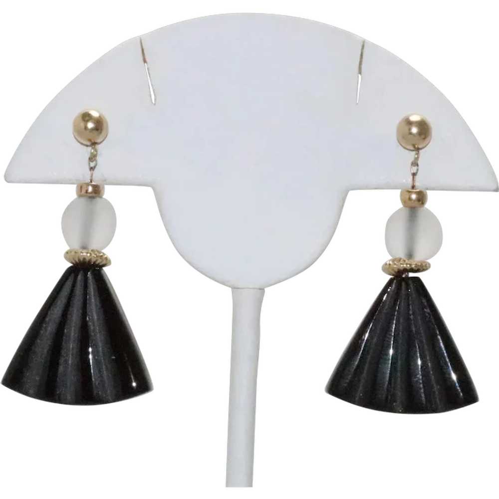 14 KT Yellow Gold Black Onyx Dangling Earrings - image 1