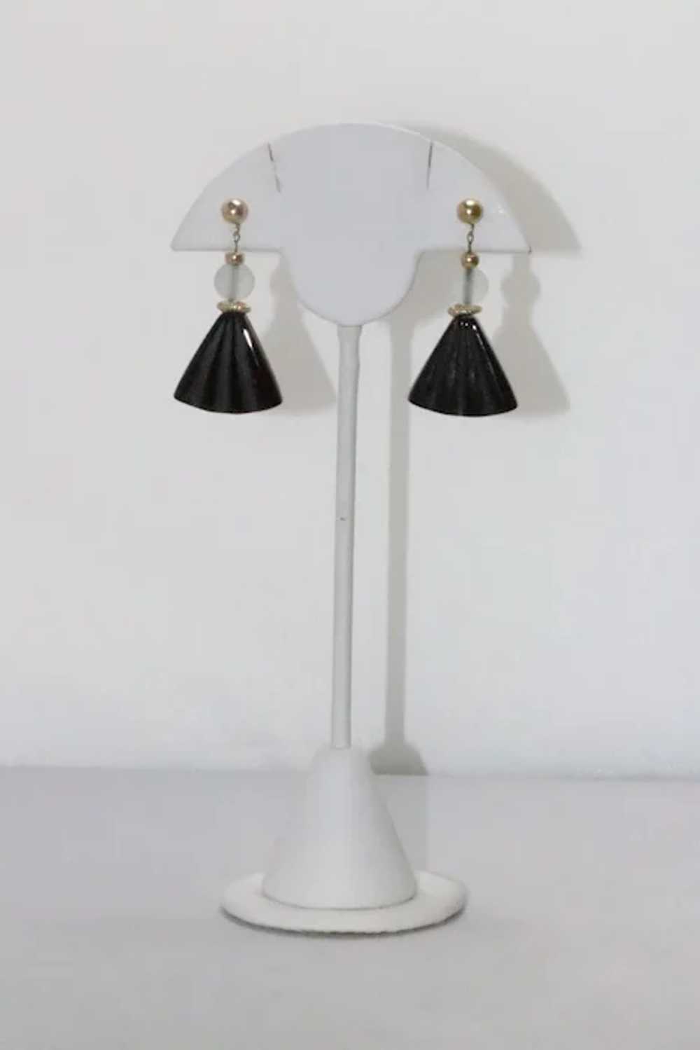 14 KT Yellow Gold Black Onyx Dangling Earrings - image 2