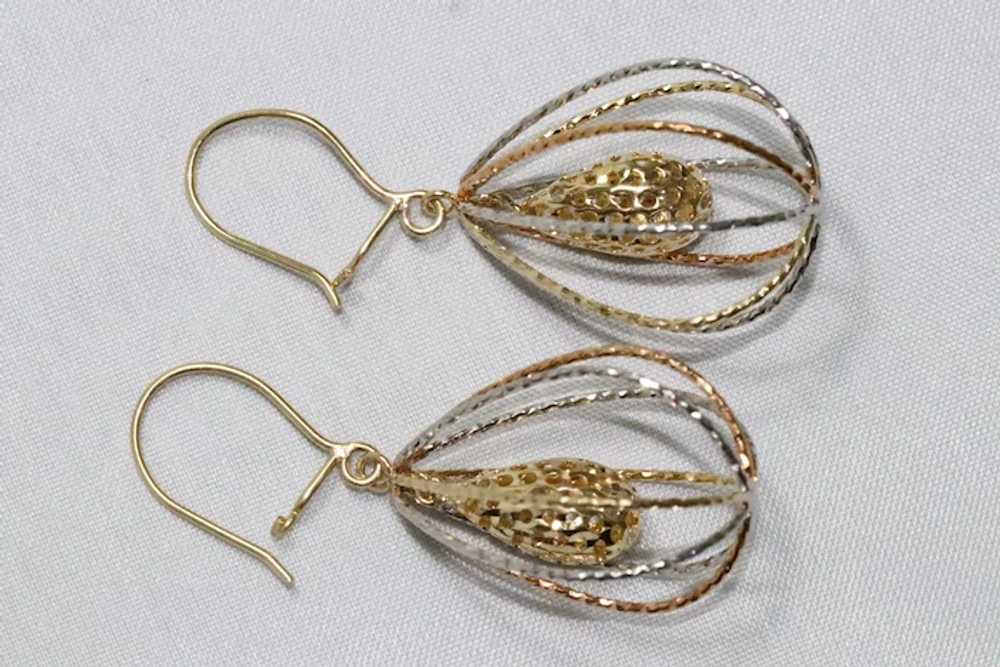 14 KT Tricolor Gold Dangling Earrings - image 3
