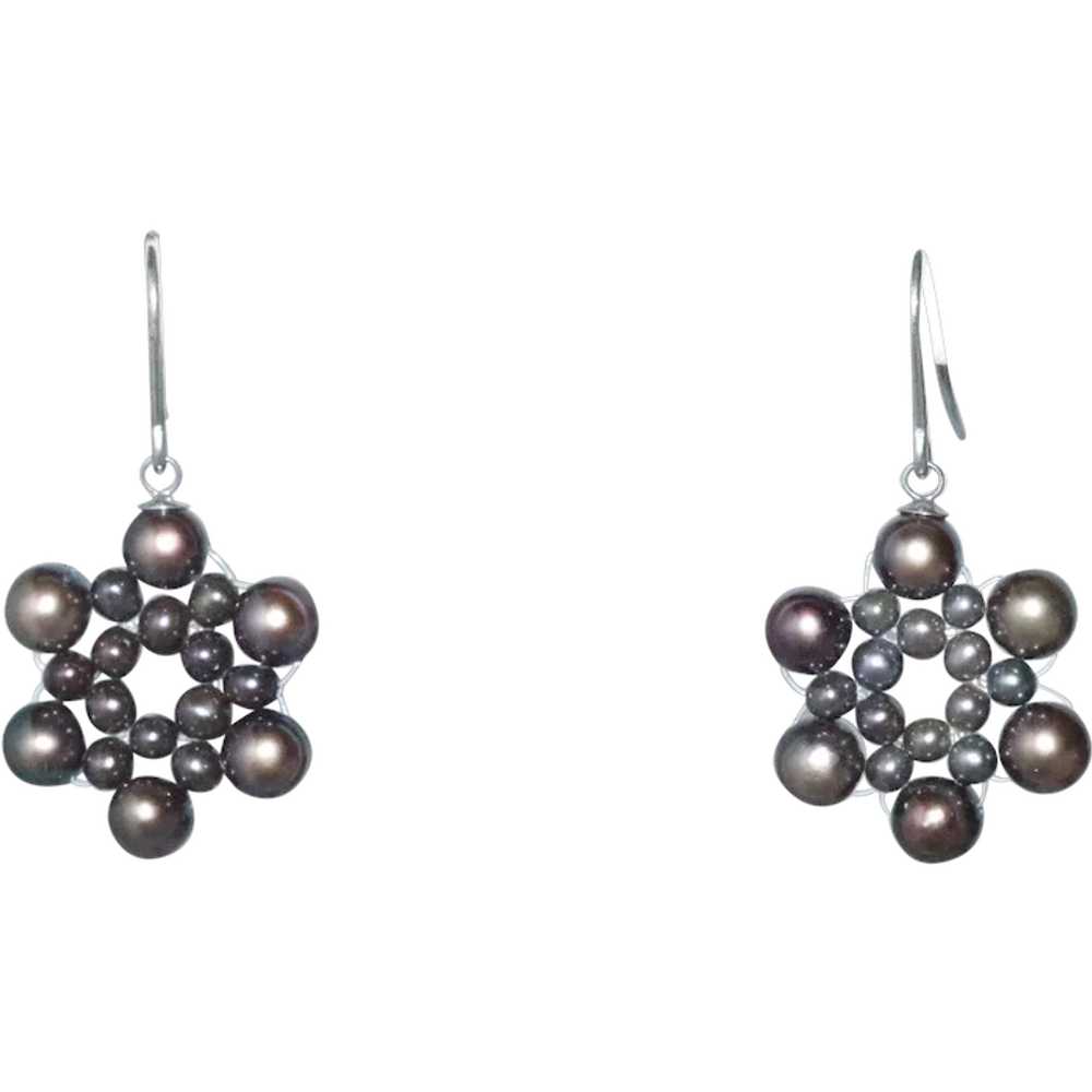 Sterling Silver Black Pearl Snow Flake Earrings - image 1