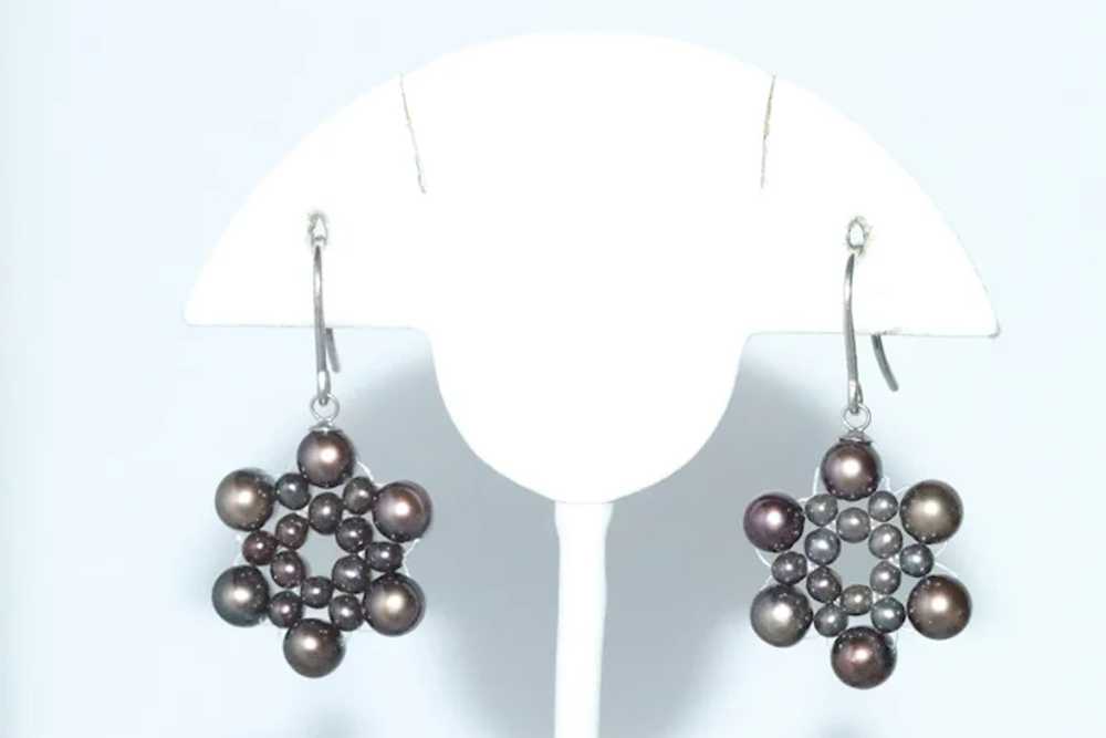 Sterling Silver Black Pearl Snow Flake Earrings - image 2