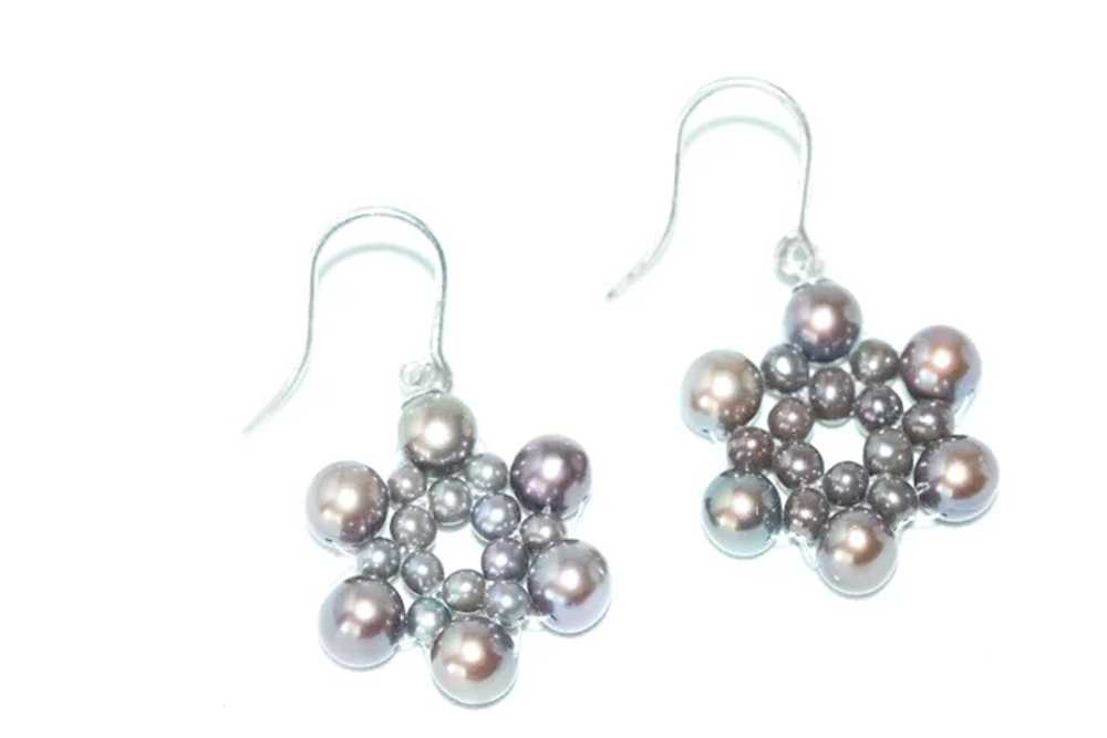 Sterling Silver Black Pearl Snow Flake Earrings - image 3