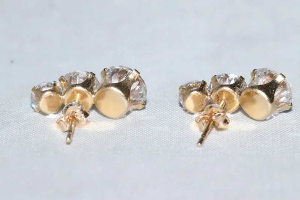 14K Yellow Gold Tapered Cubic Zirconia Earrings - image 3