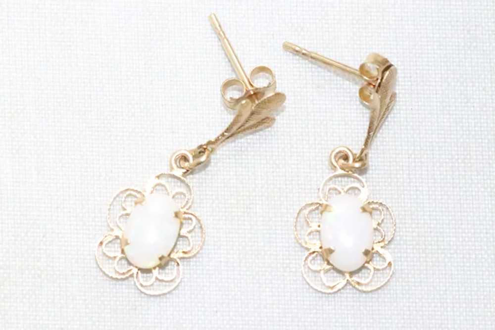 14KT Yellow Gold Floral Opal Earrings - image 2