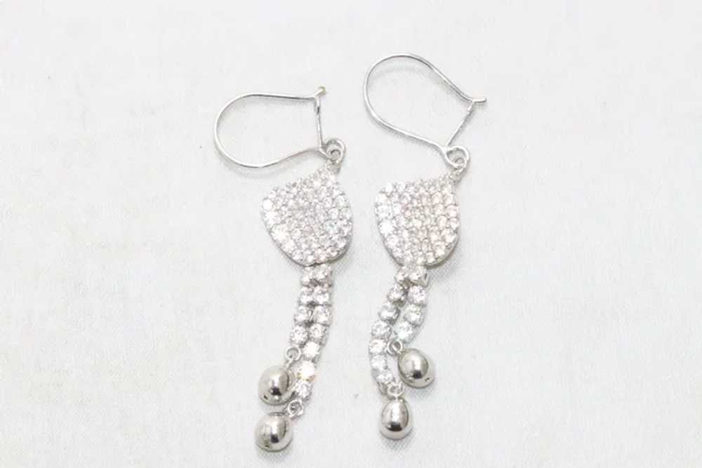 14KT White Gold Cubic Zirconia Dangling Earrings - image 2