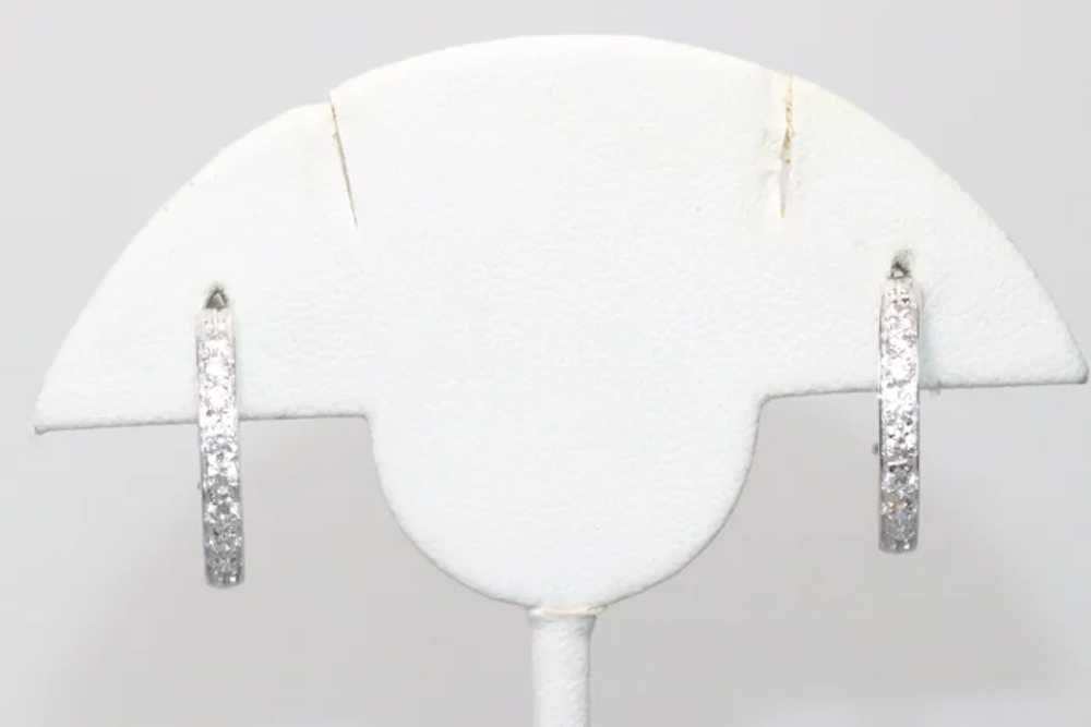 14KT White Gold Cubic Zirconia Hoop Earrings - image 2