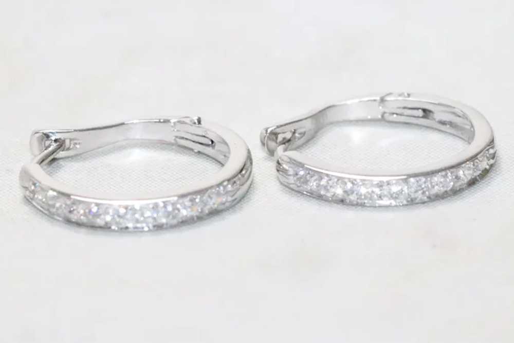 14KT White Gold Cubic Zirconia Hoop Earrings - image 3