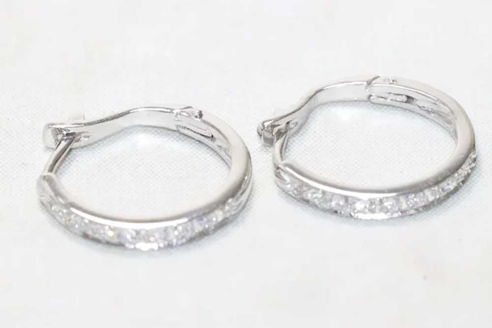 14KT White Gold Cubic Zirconia Hoop Earrings - image 4