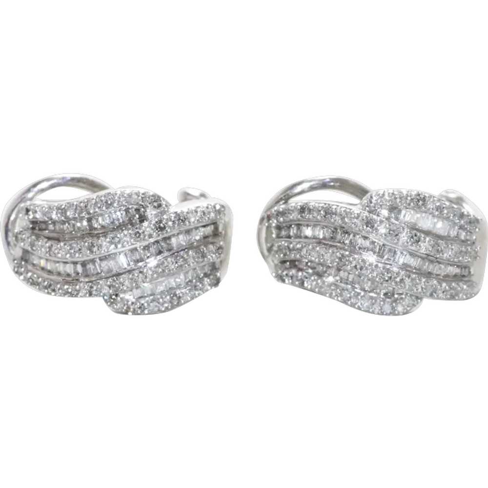 14K White Gold Diamond 1.50 CT Swirl Earrings - image 1