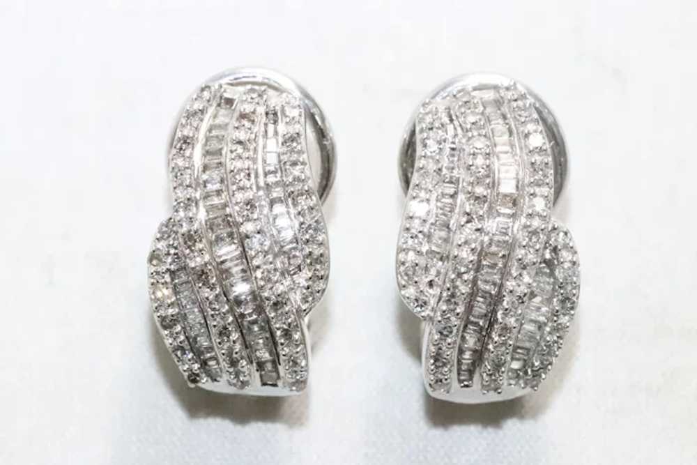 14K White Gold Diamond 1.50 CT Swirl Earrings - image 2