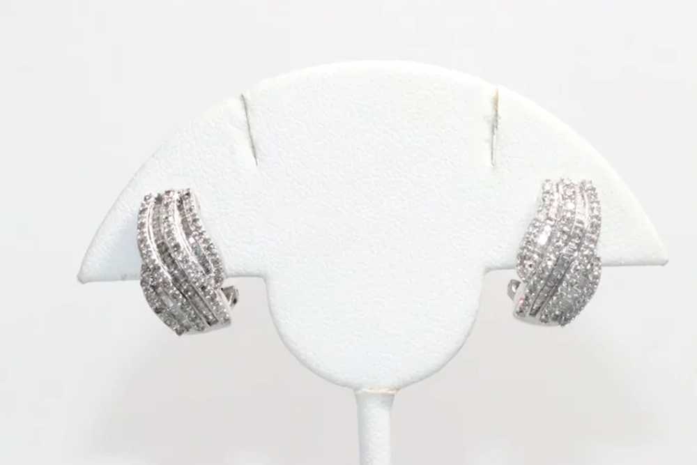 14K White Gold Diamond 1.50 CT Swirl Earrings - image 3