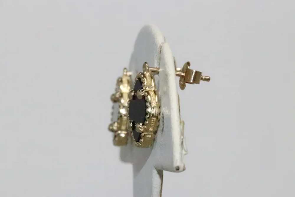 Vintage 14K Gold Black Onyx Clover Earrings - image 2
