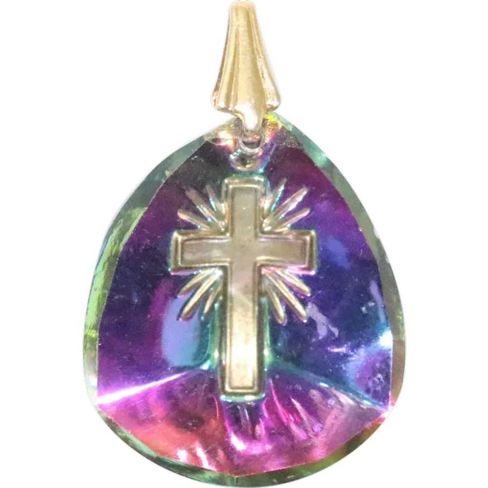 Vintage Gemstone Cross Pendant - image 1