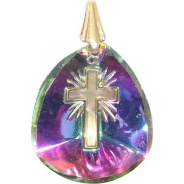 Vintage Gemstone Cross Pendant - image 1