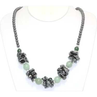 Vintage Costume Hematite Jade Beaded Necklace