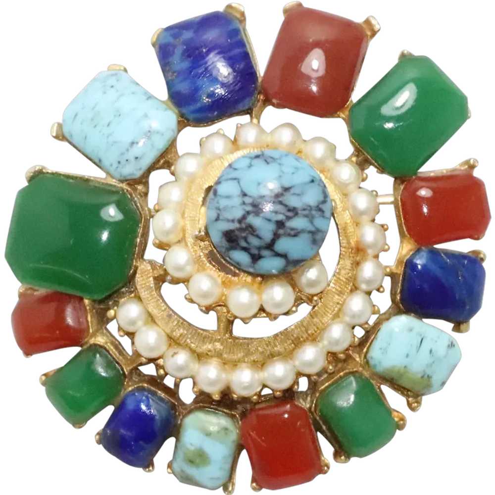 Vintage Gemstone Multi-color brooch - image 1