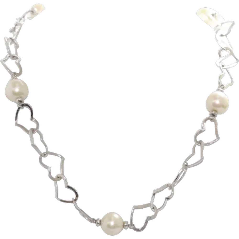 Sterling Silver Pearl Heart Shape Necklace - image 1