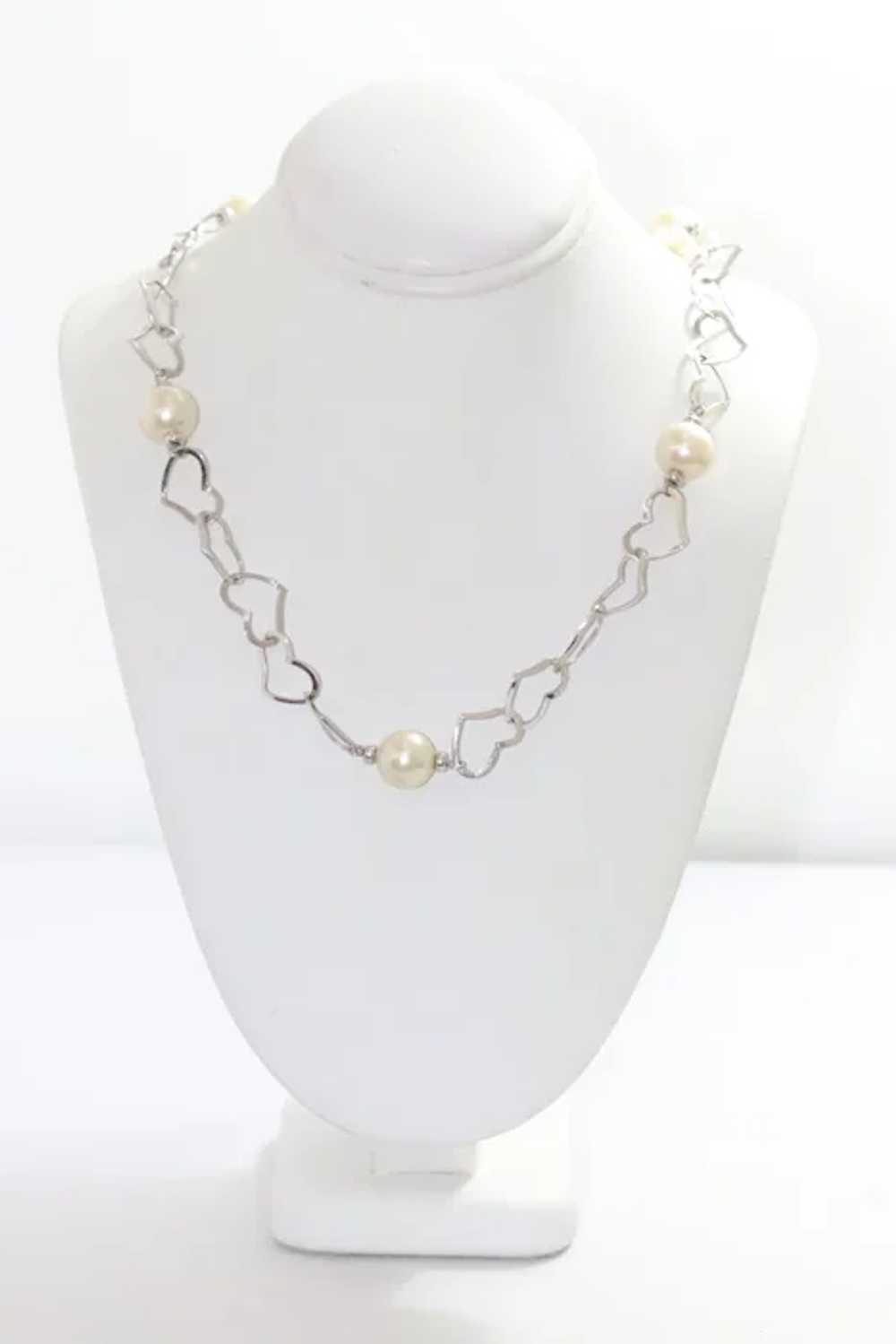 Sterling Silver Pearl Heart Shape Necklace - image 2