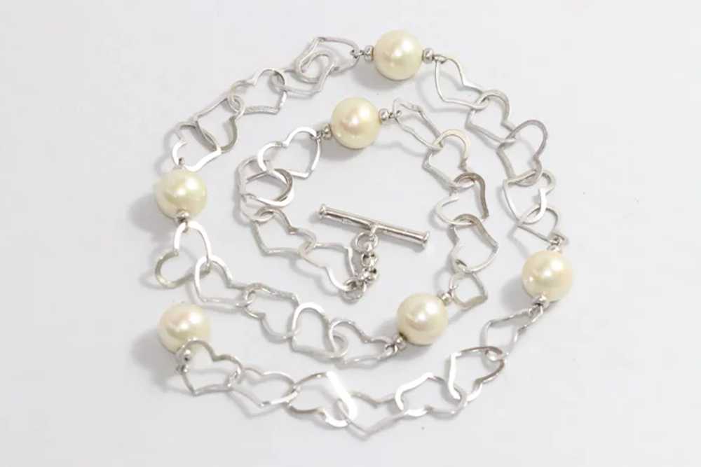 Sterling Silver Pearl Heart Shape Necklace - image 3