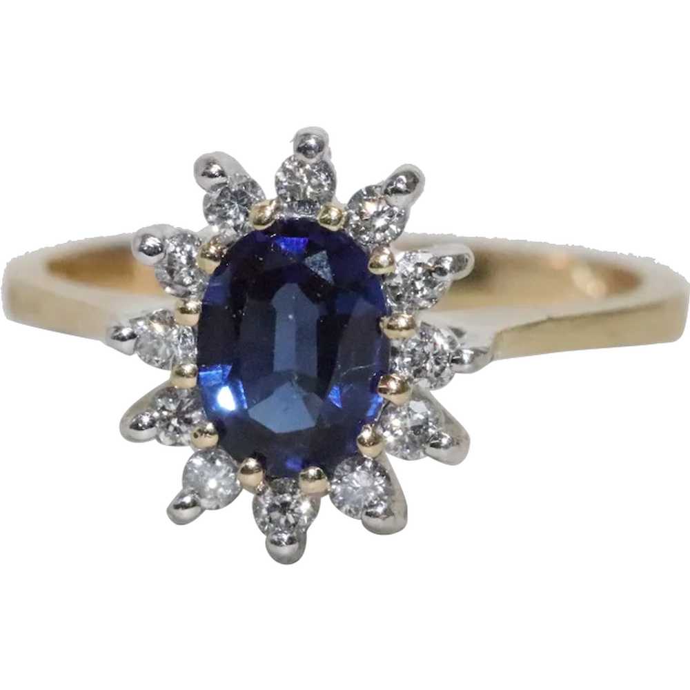 10K Yellow Gold Lab Created Sapphire Diamond Ring - image 1